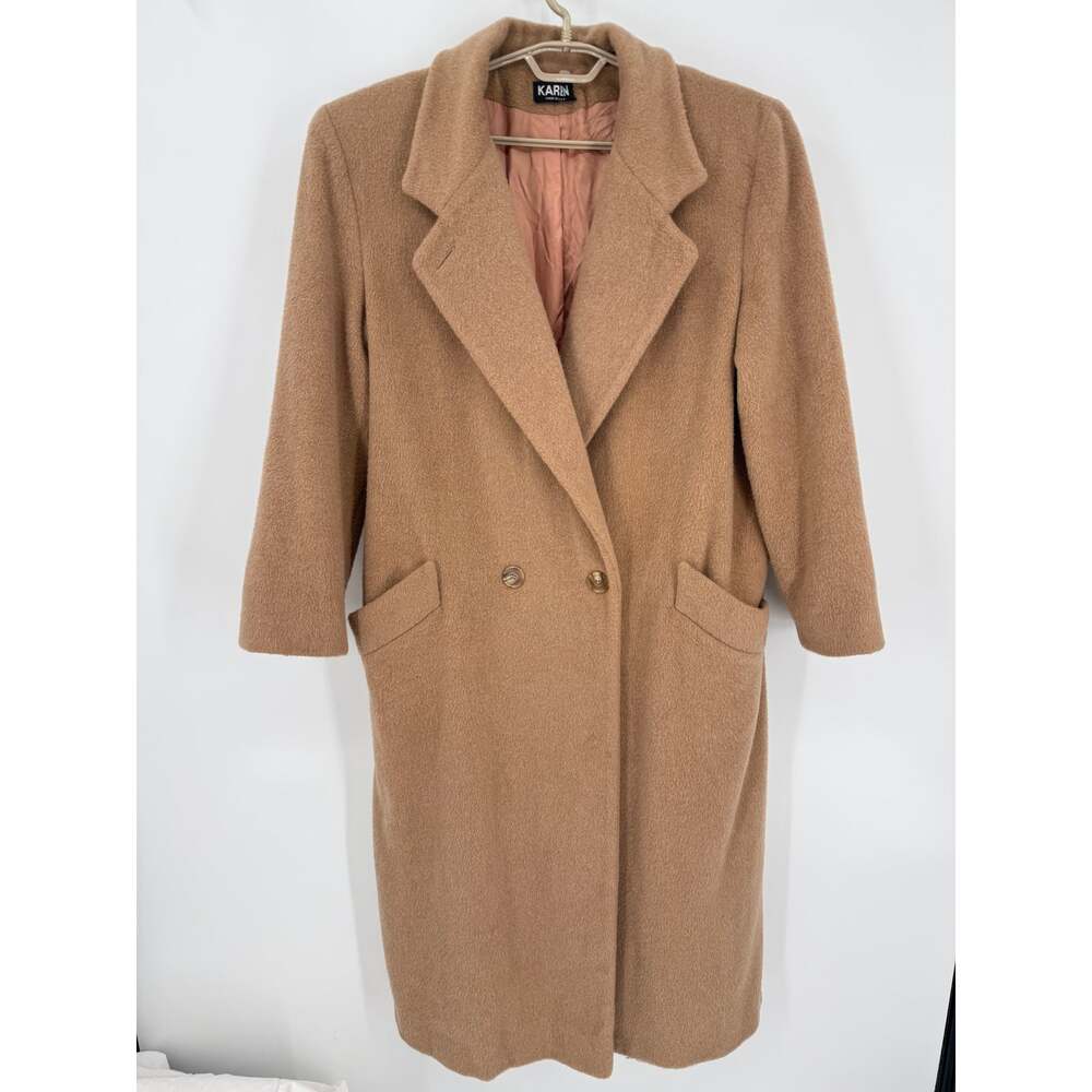 Karen Vintage Long Coat Wool Mohair Double Breasted Slouchy Camel Size 10